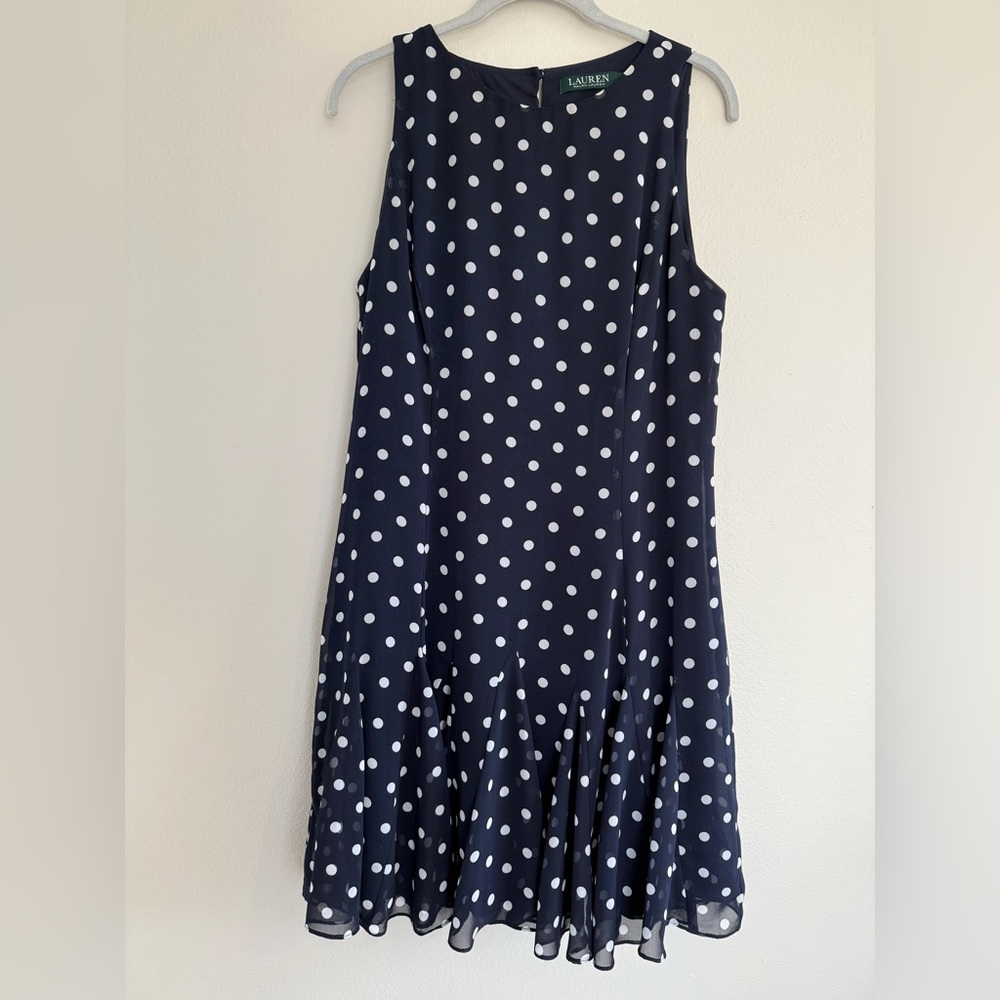 Ralph Lauren Navy and White Polka Dot Dress